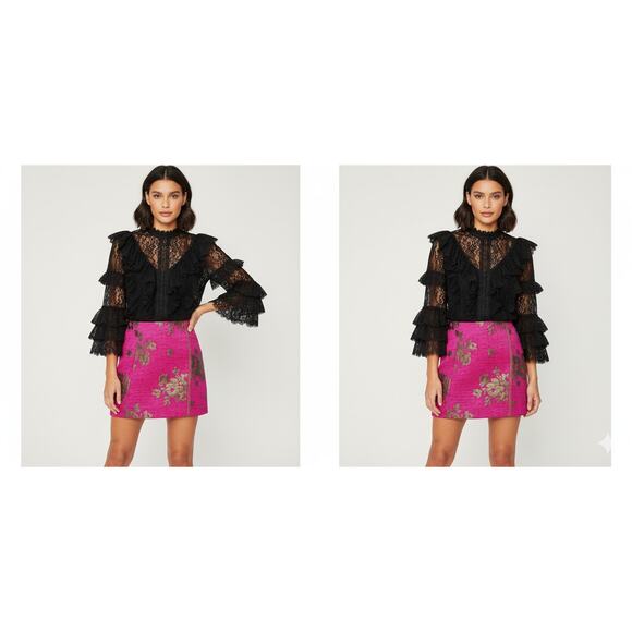 Free People Boho Fuchsia Embroidered Metallic Mini party Skirt Zipper Sz 10 - Picture 1 of 7